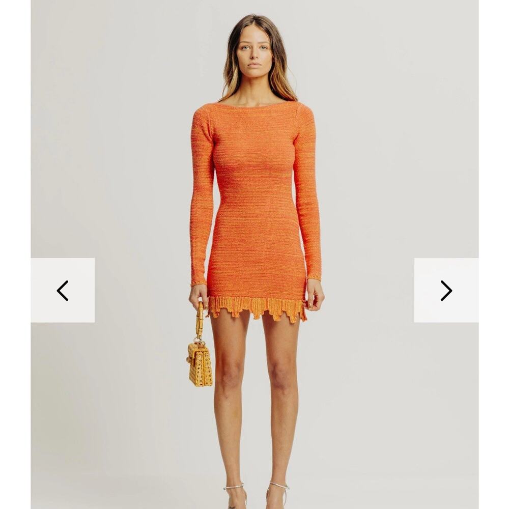 New Torn By Ronny Kobo Erin Knit Low Back Long Sleeves Mini Orange Dress Size S